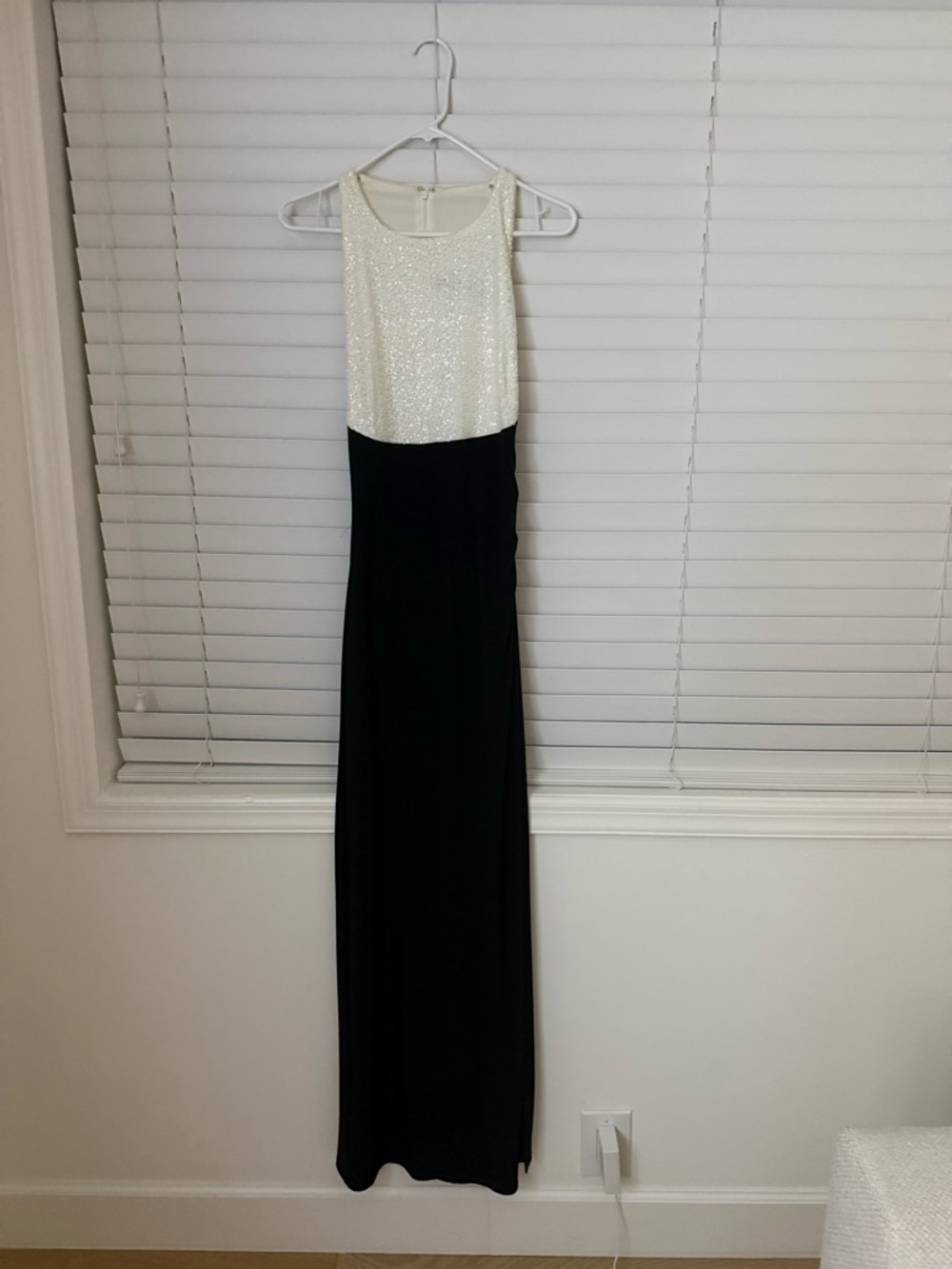 Ralph Lauren Black and White Sequin Bodice Maxi Dress